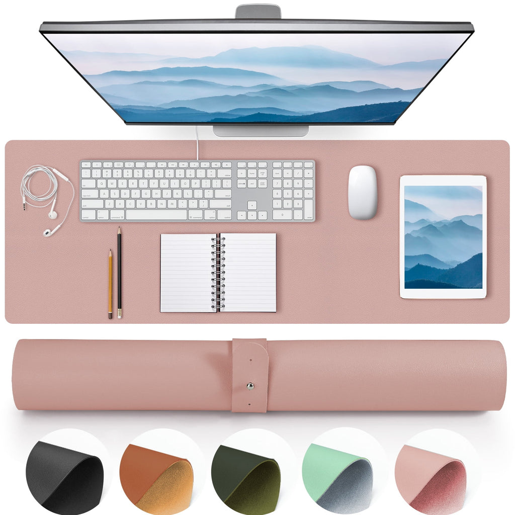 Pink Leather Desk Mat, Non-Slip Large Computer Desk Pad Protector, Waterproof Office Desk Mouse Pad Blotter for Desktop Keyboard Gaming Home