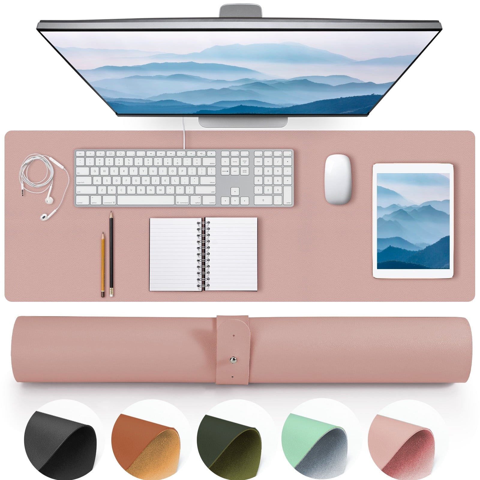 Pink Leather Desk Mat, Non-Slip Large Computer Desk Pad Protector, Waterproof Office Desk Mouse Pad Blotter for Desktop Keyboard Gaming Home