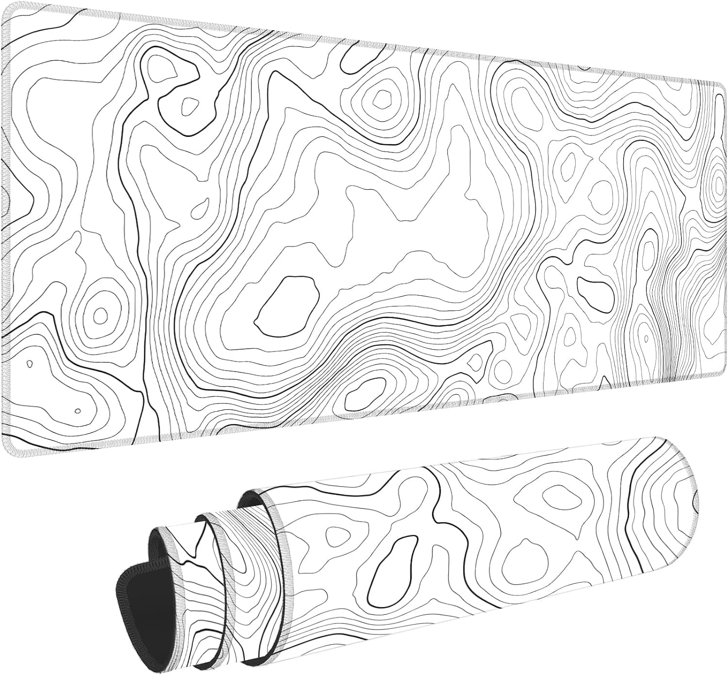QCQHDU Large Gaming Mouse Pad with Stitched Edges, Minimalist Topographic Map Desk Mat, 3mm Thick Non-Slip Rubber Base Mice Pad for Gamer,Of