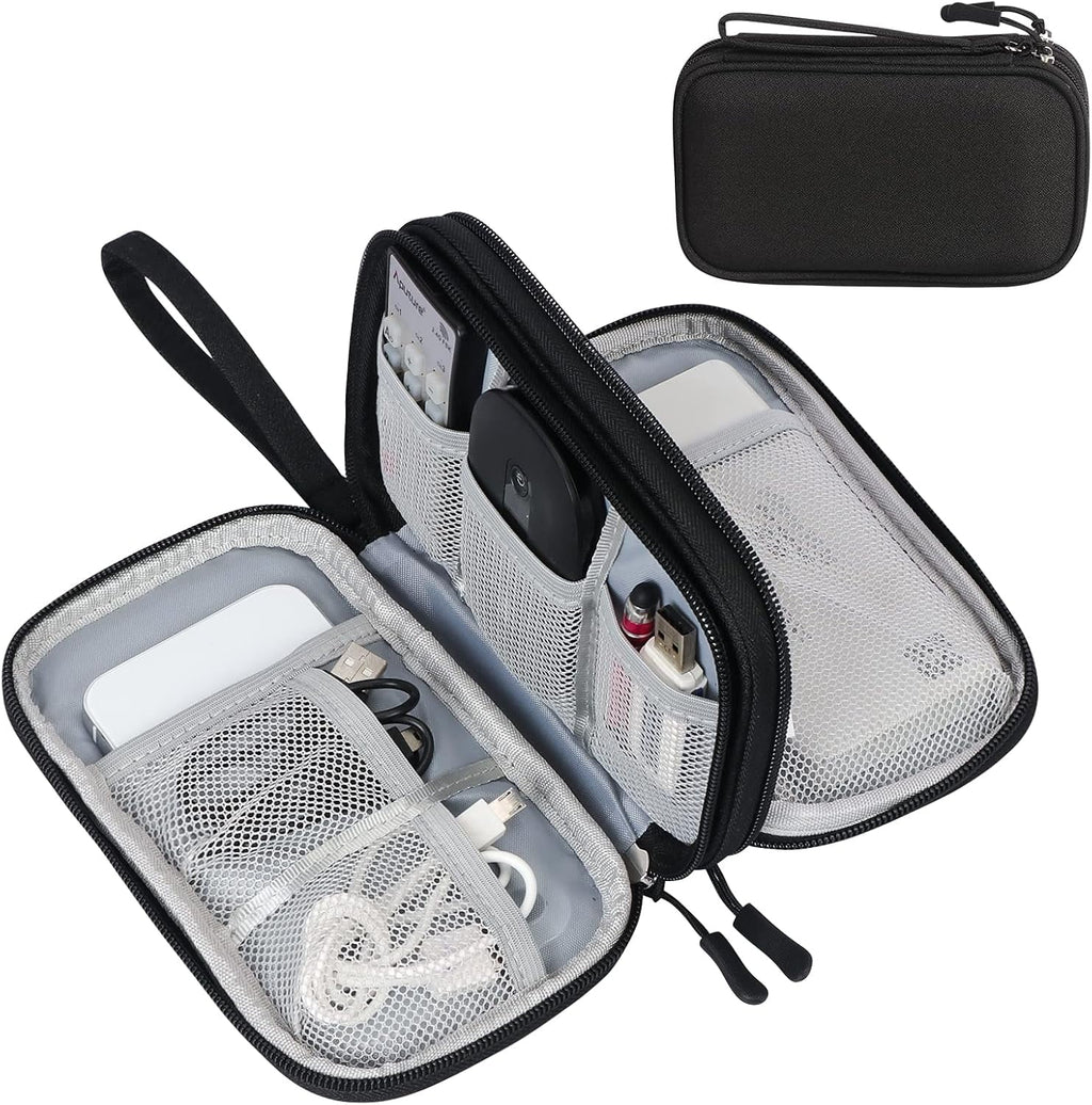 Travel Cable Organizer Pouch, Double Layer Electronic Accessories Carry Case for Cords Chargers Phone and Earphones