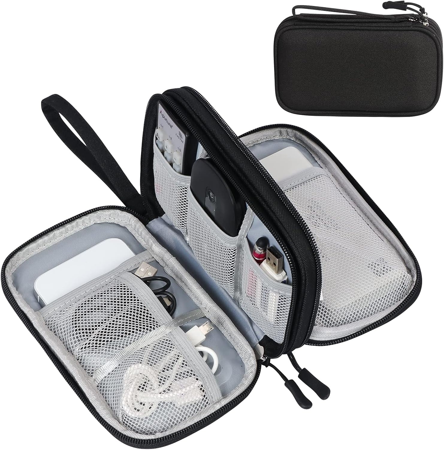 Travel Cable Organizer Pouch, Double Layer Electronic Accessories Carry Case for Cords Chargers Phone and Earphones