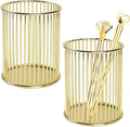 RETON 2 Pack Gold Pencil Holder, Metal Wire Pen Holder for Desk Cute, Makeup Brushes Holder, Pen Cup for with 2 Pens, Desk Organizer Gold fo