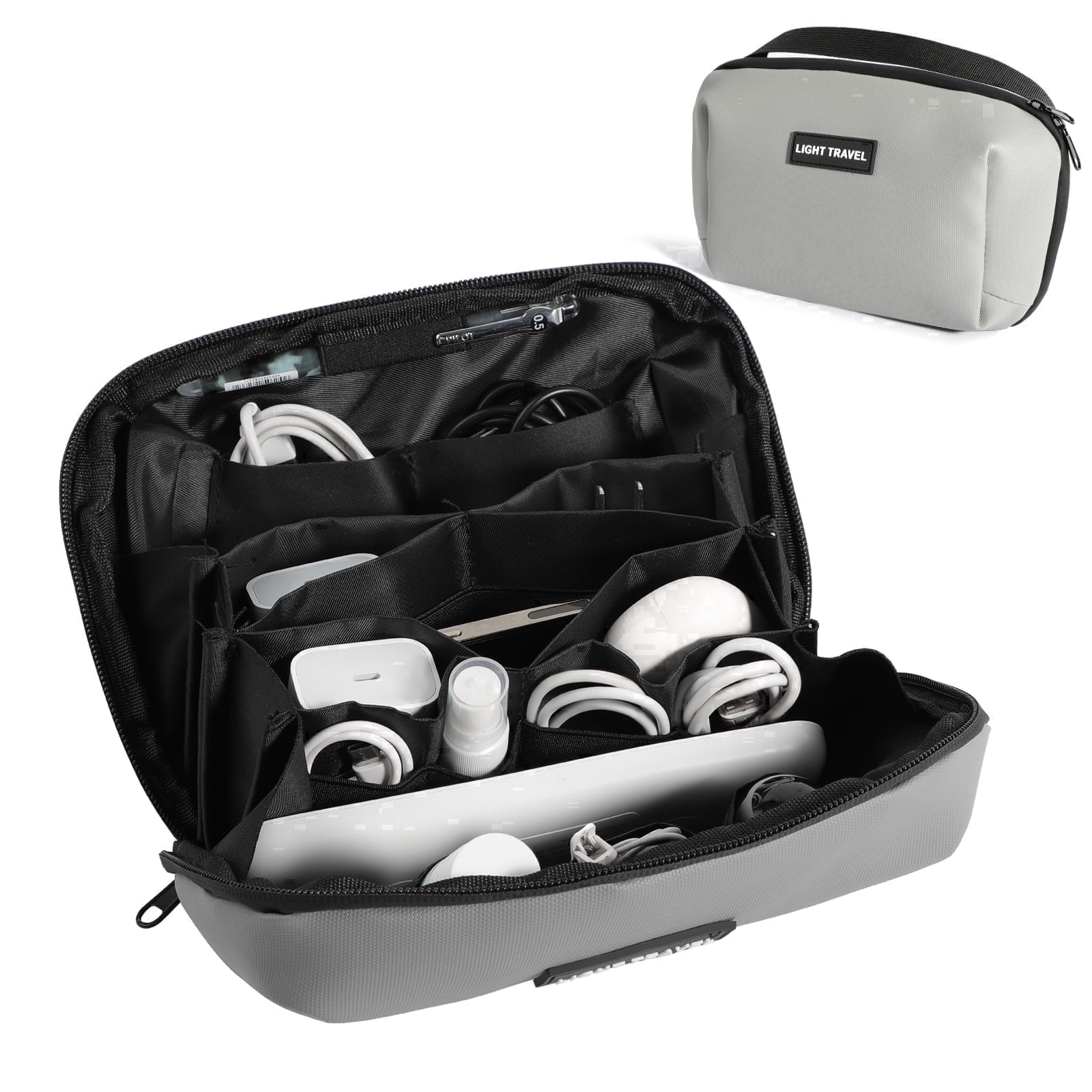 Tech Pouch, Charger Organizer, Cable Organizer Box, Holds Chargers, Cables, and Phones, Gray