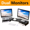 RTVR Dual Monitor Stand Riser Office Desktop Organizer Stand for 2 Monitors, Adjustable Length & Angle 3 Shelf Extra Long for TV Computer La