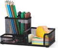 Black Mesh Pen Holder Desk Organizer, Office Supplies Pencil Storage with 3 Compartments