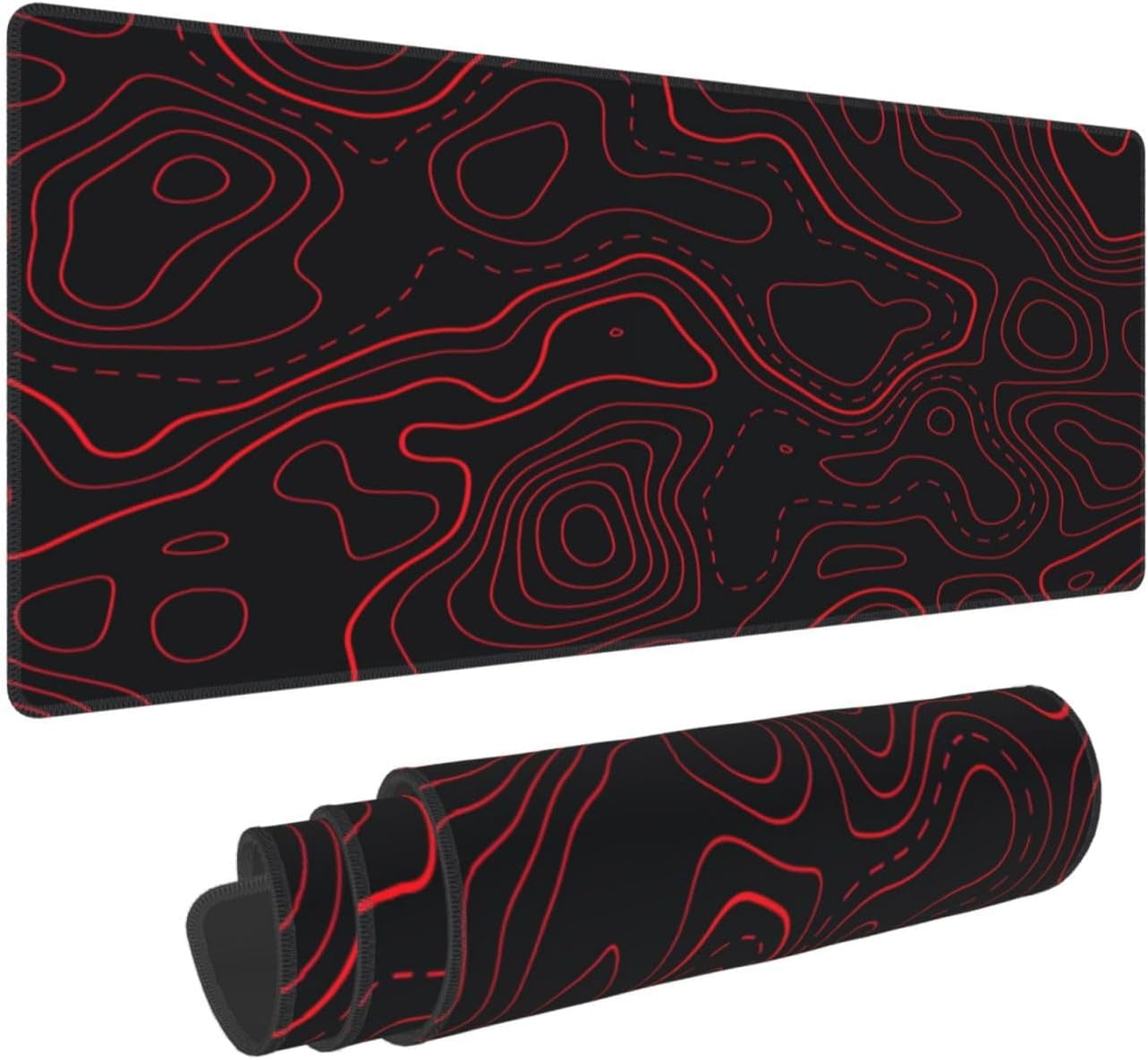 Red Black Topographic Mouse Pad Large Gaming Desk Mat Computer Mousepad XL Long Non-Slip Laptop Keyboard Mat for Offi...