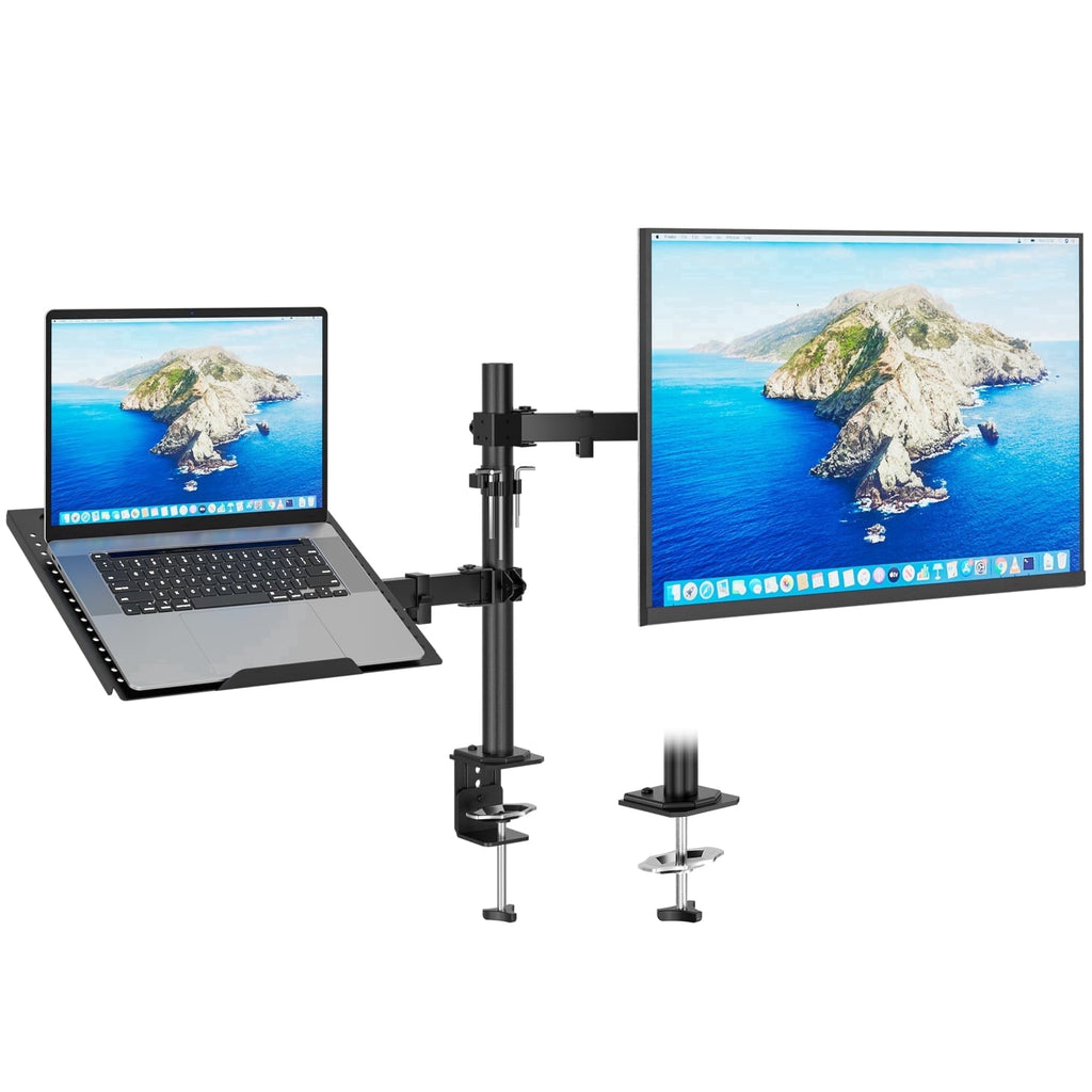 Monitor and Laptop Mount Stand, Fully Adjustable Monitor Arm with Vented Tray for 13" to 32" LCD Screens and Notebook...