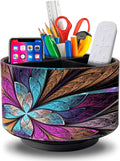 Remote Control Holder Round Leather Art Supply Organizer, PU Leather Pencil Stationery Desk Storage Makeup Organizer for Heater Controllers