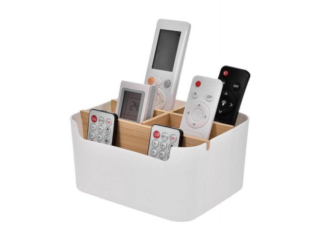 Remote Control Holder with 5 Divided Compartments, Desk Accessories Storage, Desktop Organizer Container For Remote Cont