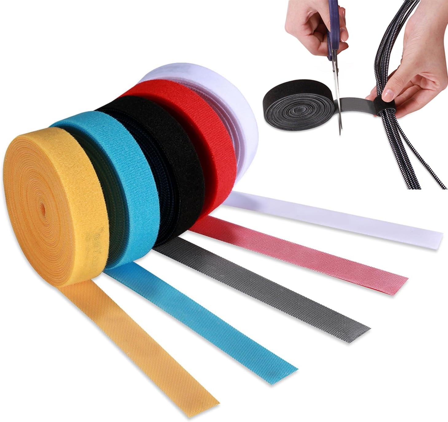 Reusable Fastening Cable Ties 3m 5Rolls Cable Ties 5 Rolls Hook and Loop Cable Straps Adjustable Cord Ties for Cable ...