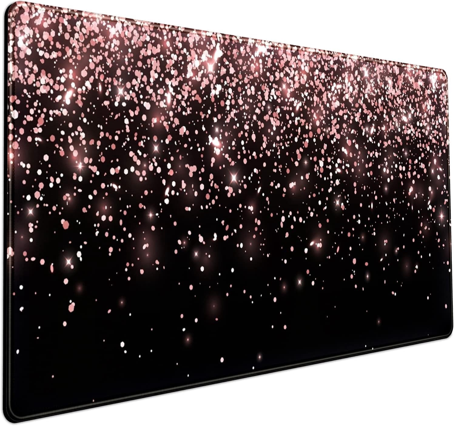 Rose Gold Glitter Black Desk Mat Extended Mouse Pad XXL Office Desk 31.5x15.7 in Accessories for Women Girl Gamer Ful...