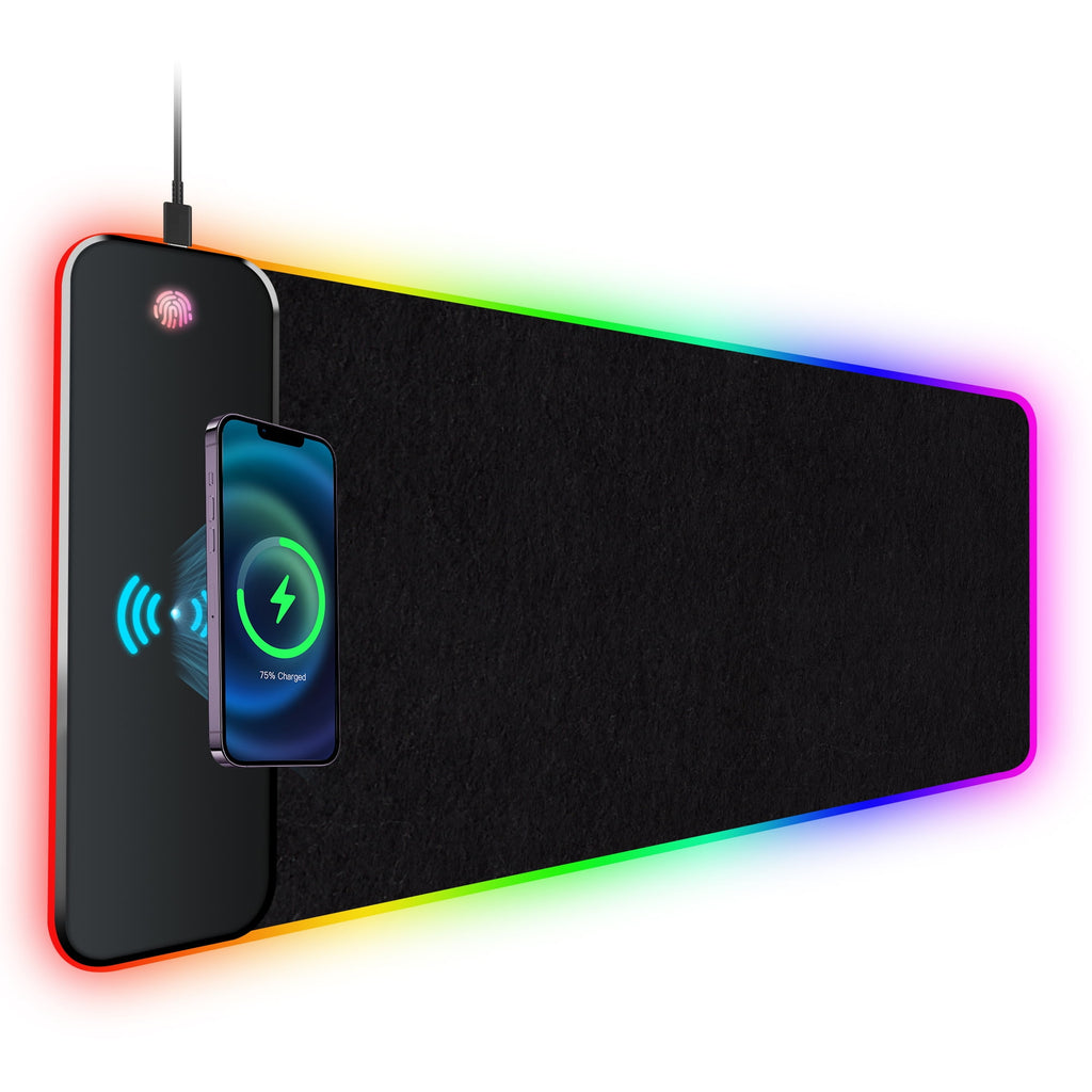 RGB 15W Large Keyboard Pad Wireless Charger Gaming Mouse Pad, Desk Mat with 10 Light Modes, Keyboard Pad with Non-Sli...