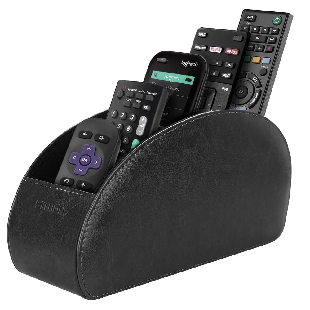 SITHON Remote Control Holder with 5 Compartments - PU Leather Remote Caddy Desktop Table Organizer Store TV, DVD, Blu-Ray, Media Player, Hea