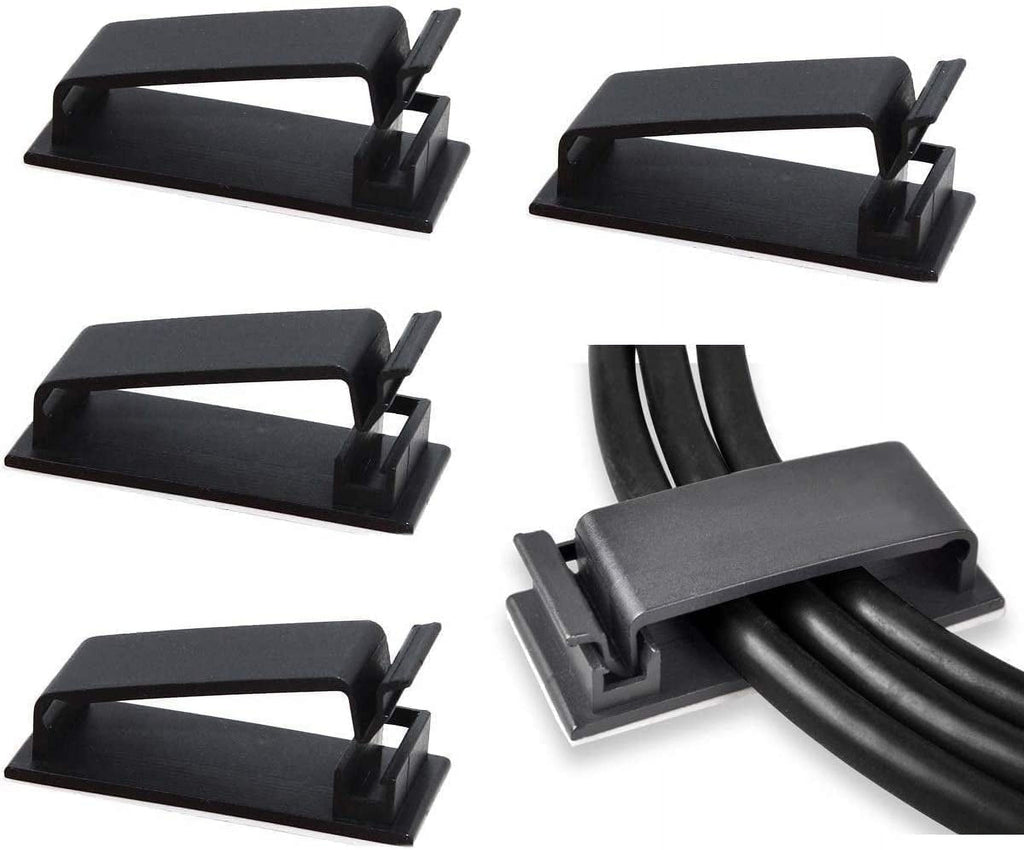 SOULWIT 50Pcs Self Adhesive Cable Management Clips, Cable Organizers Wire Clips Cord Holder for TV PC Ethernet Cable Under Desk Home Office