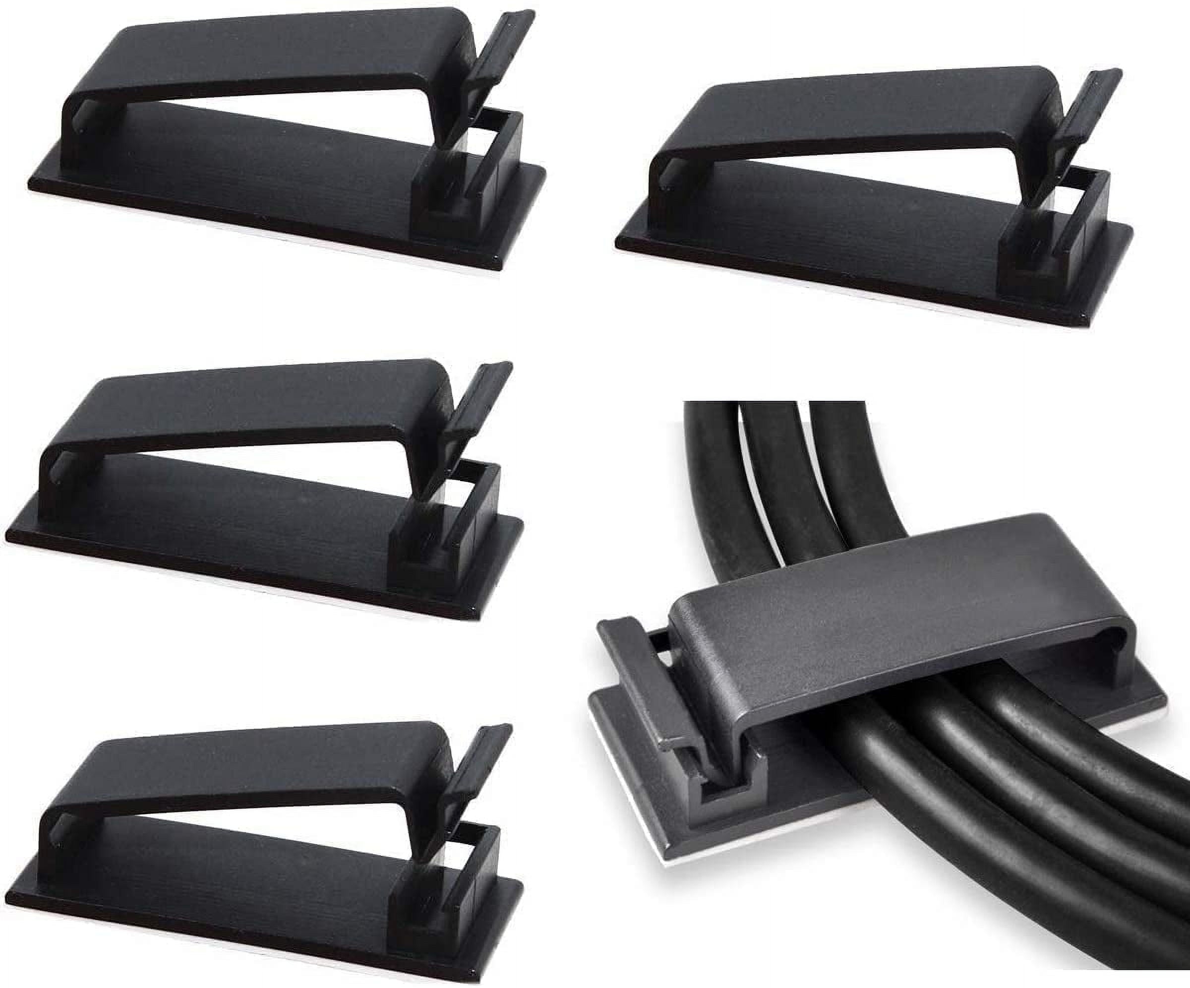 SOULWIT 50Pcs Self Adhesive Cable Management Clips, Cable Organizers Wire Clips Cord Holder for TV PC Ethernet Cable Under Desk Home Office