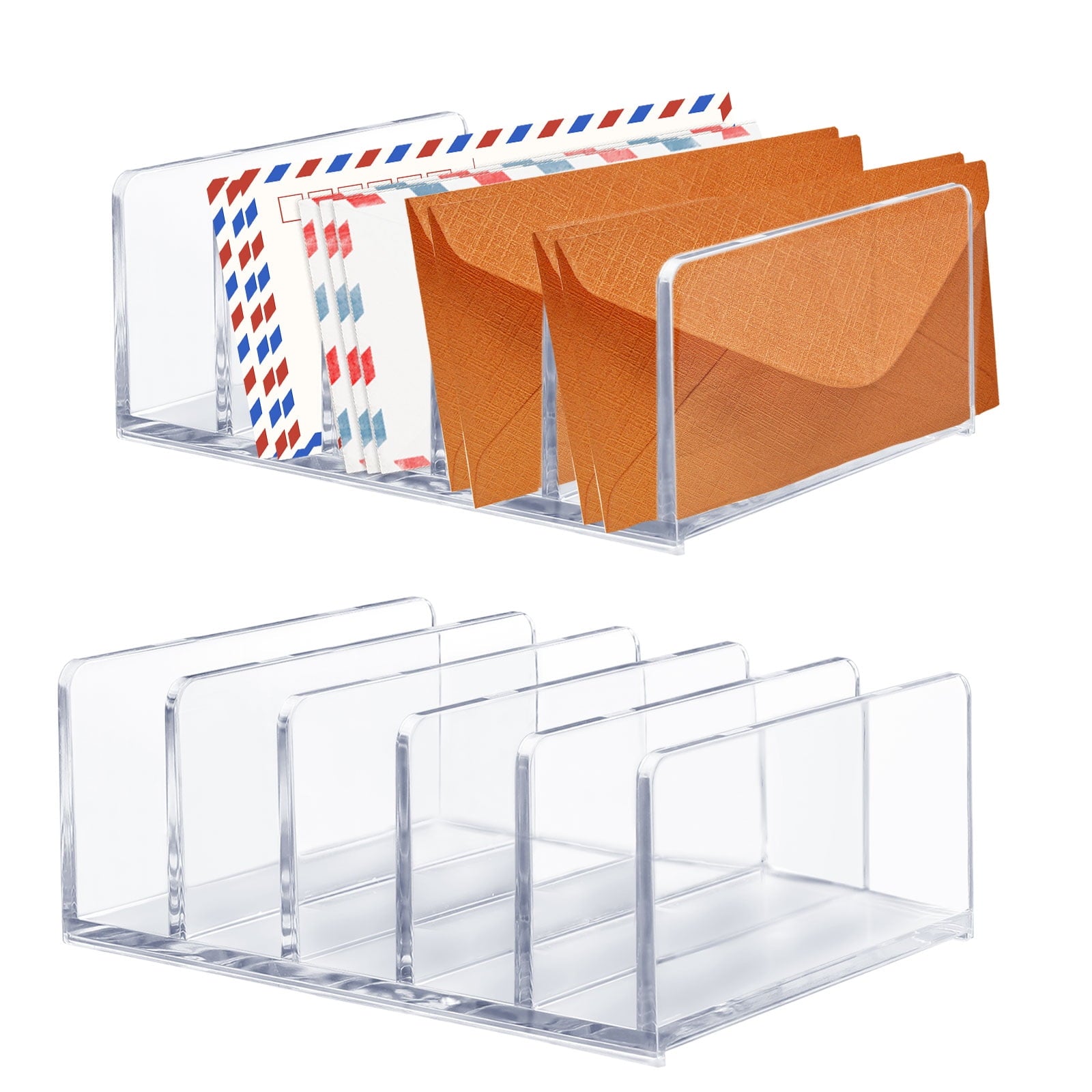 Acrylic Mail Organizer for Desk, 5 Compartments Thick Clear Mail Holder Letter Sorter Countertop, Modern Office Home ...