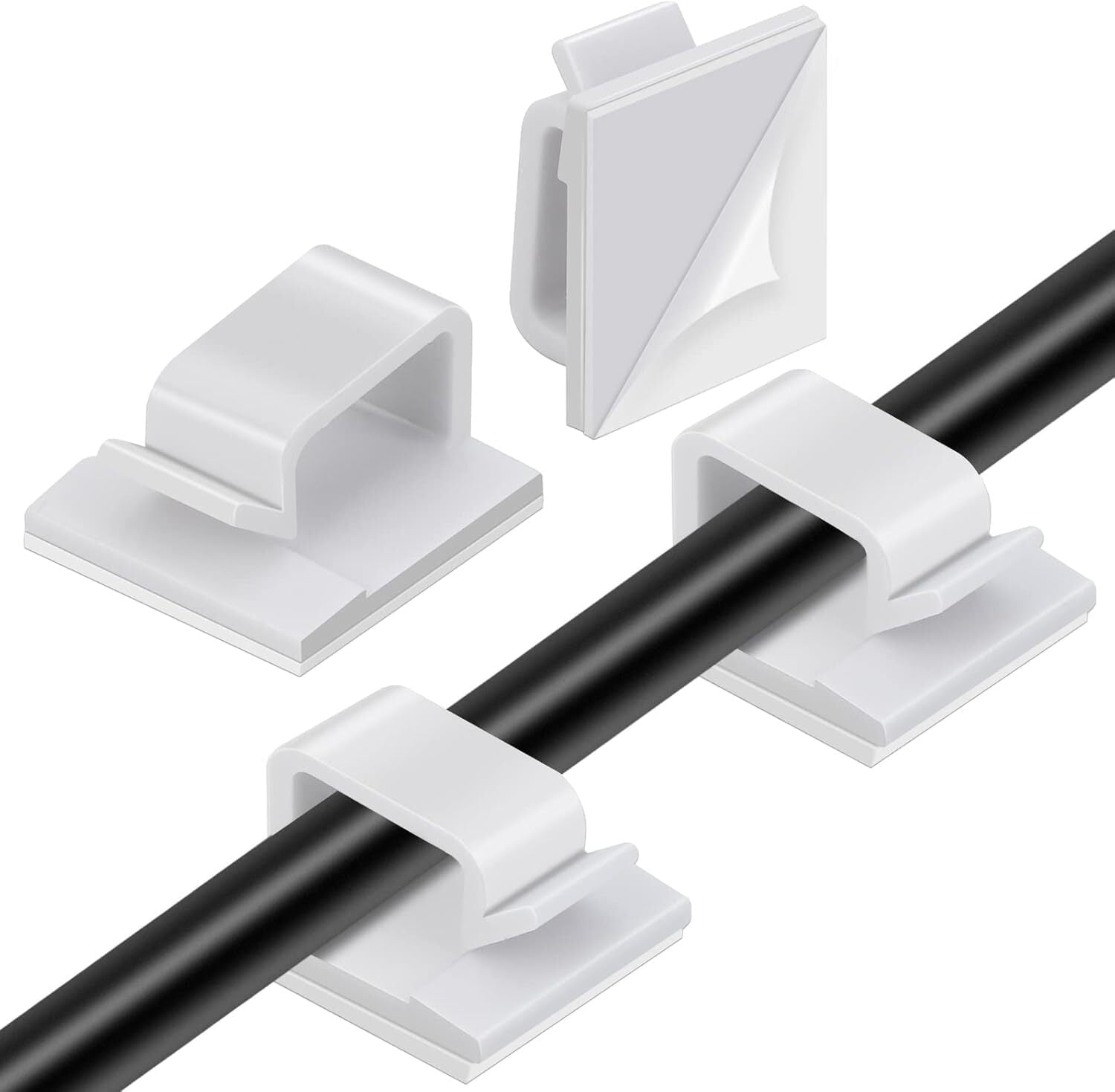 White Wire Clips Adhesive, Self Adhesive Cable Clips, Cord Organizer, Wire Management Flat Ethernet Cable Holder Clam...