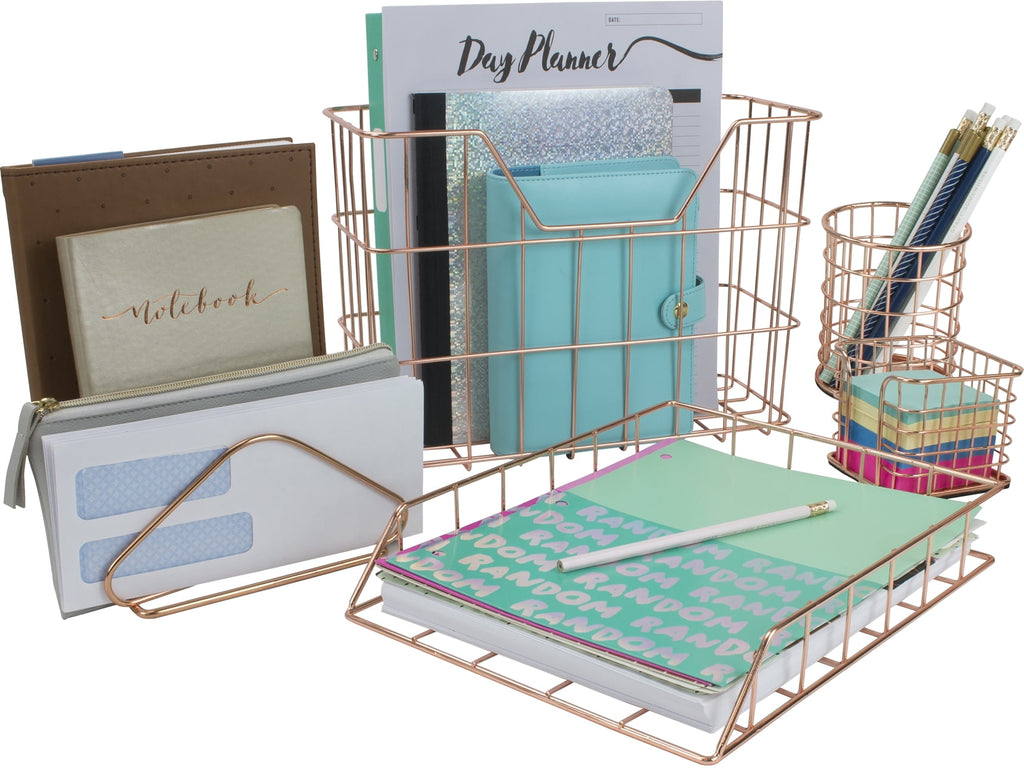 5-Piece Organizer Set for Home and Office, Copper Metal Storage Set