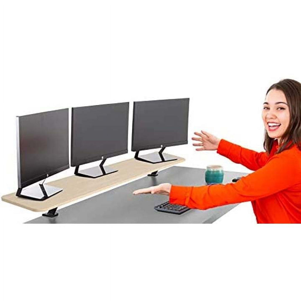 55 Inch Clamp On Desk Shelf | Large Monitor Riser Supports 3 Screens for Extra Storage | Ergonomic Monitor Stand Secu...