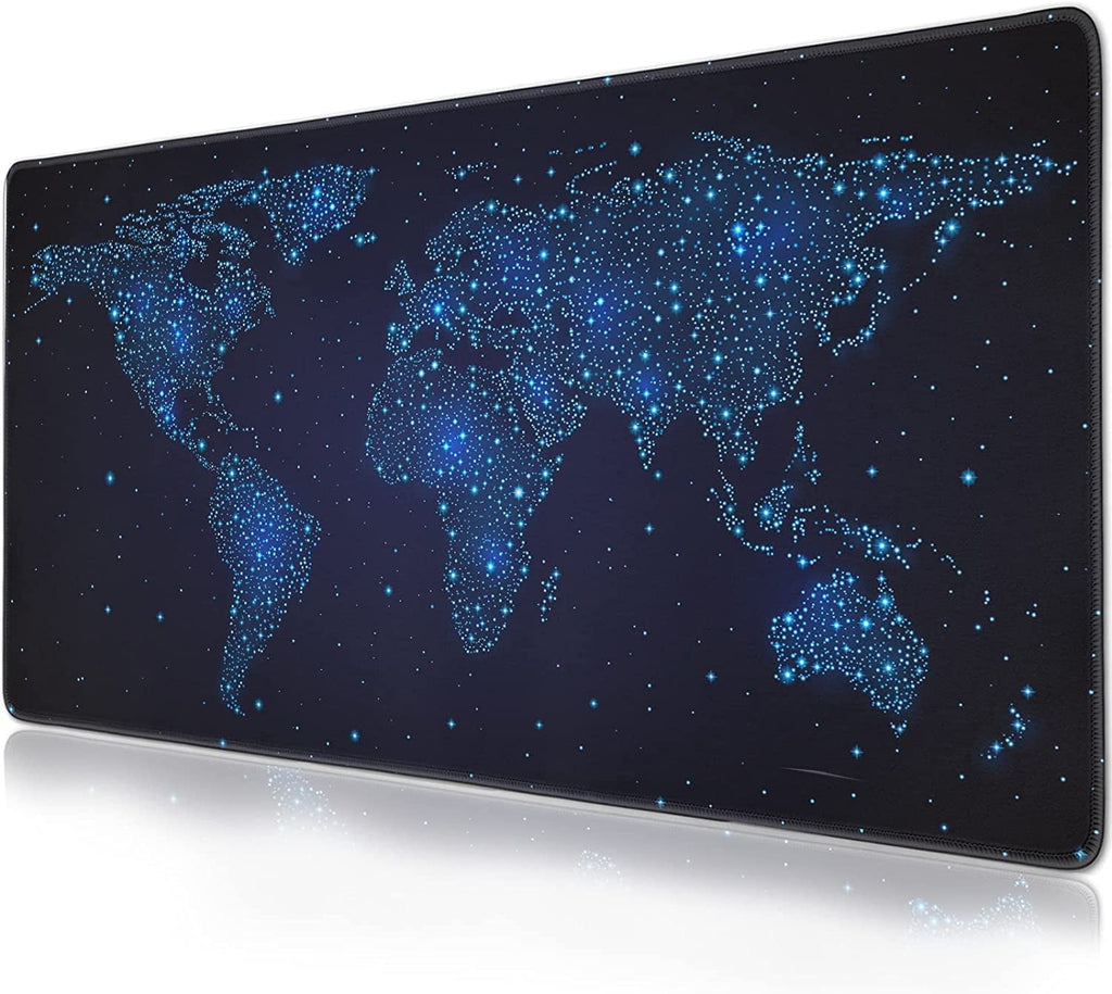 Stars World map Mouse pad (31.5x11.8 in) Extended Gaming Mousepad Non-Slip Rubber Base Desk mat for Desktop with Stit...
