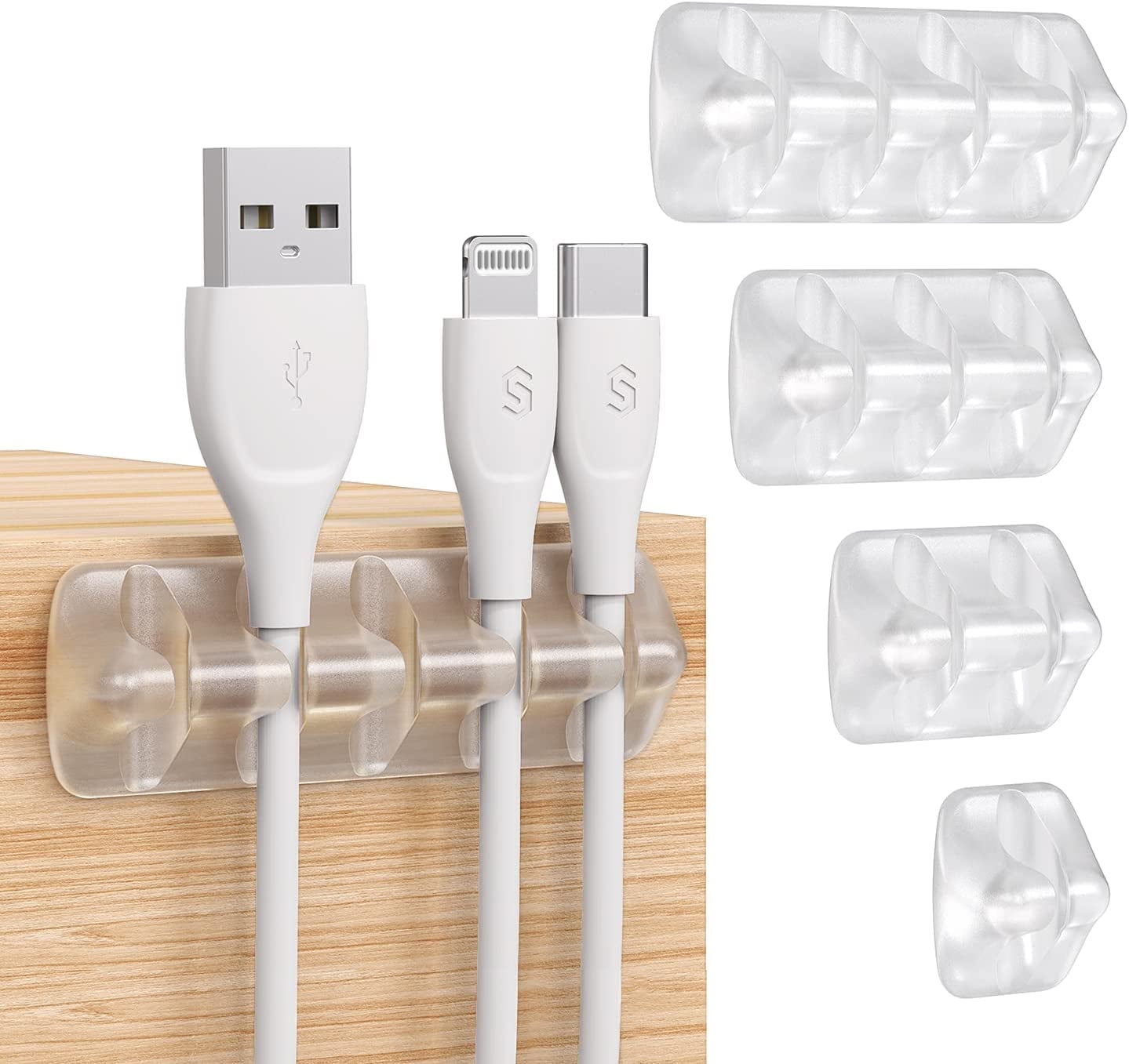 Syncwire Cable Clips Cord Holders Self Adhesive Cord Organizer Cable Management for Desk, Home, Office - Clear