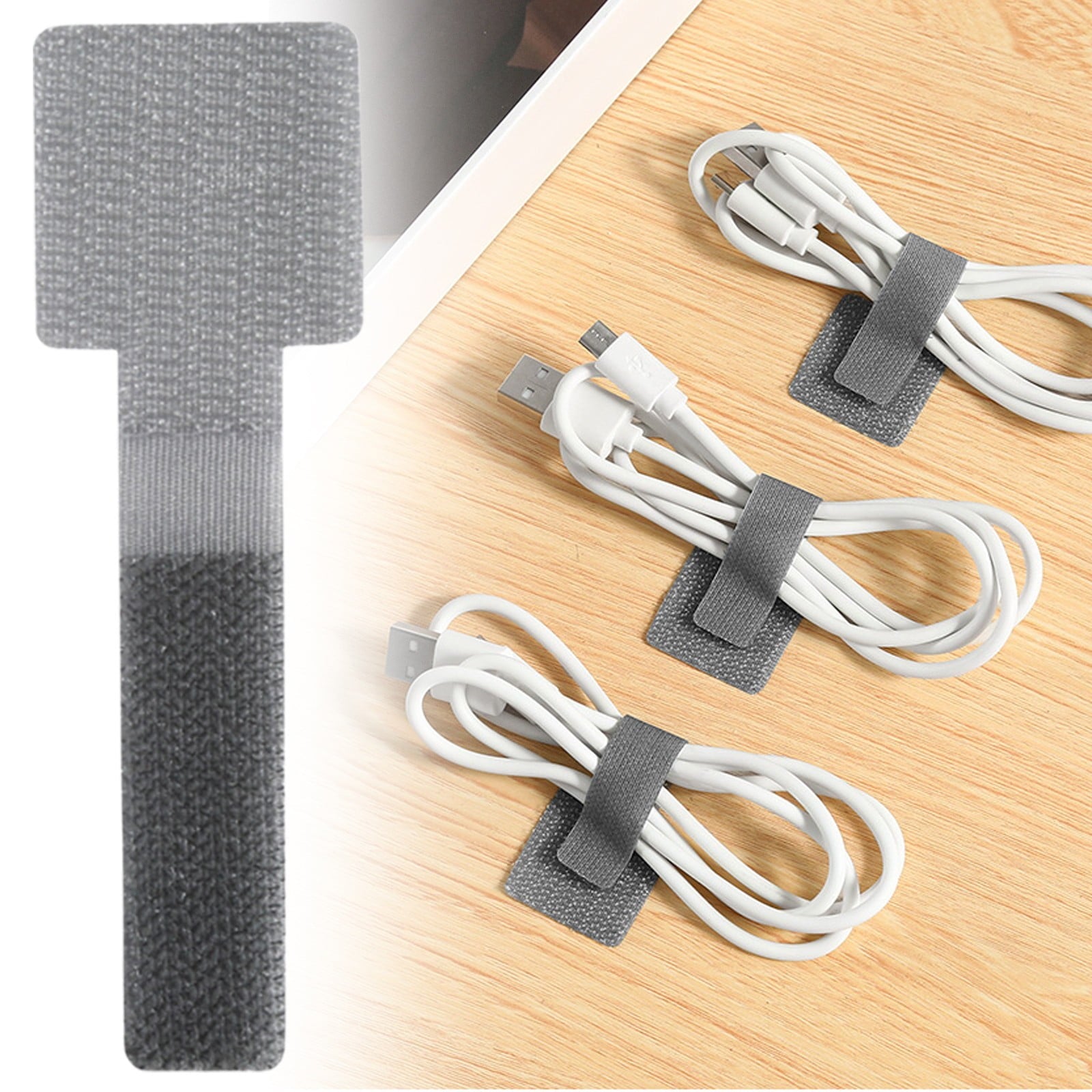 10Pcs Management Under Desk, Strong Adhesive Tape Cord Organizer, Adjustable Hook and Loop Ties, Reusable Cord Holder...