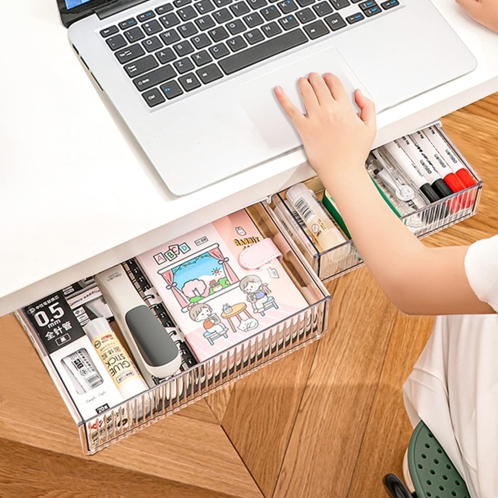 2 Pack Under Desk Drawer Slide out, Hidden Under Table Organizer for Office Storage, Desks Accessories