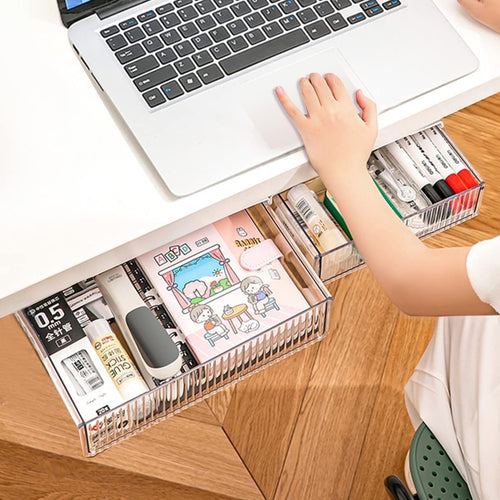 2 Pack Under Desk Drawer Slide out, Hidden Under Table Organizer for Office Storage, Desks Accessories