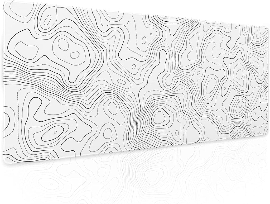 Topographic Map Large Mouse Pad XL White Lines Contour Geographic Extended Large Desk Mat Big Desk Pad 80X30 CM Non-S...