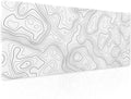 Topographic Map Large Mouse Pad XL White Lines Contour Geographic Extended Large Desk Mat Big Desk Pad 80X30 CM Non-S...