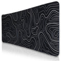 Topographic Mouse Pad 31.5 x 11.8 In, Large Keyboard Desk Pad Mat with with Non-Slip Base Stitched Edge, White and Bl...