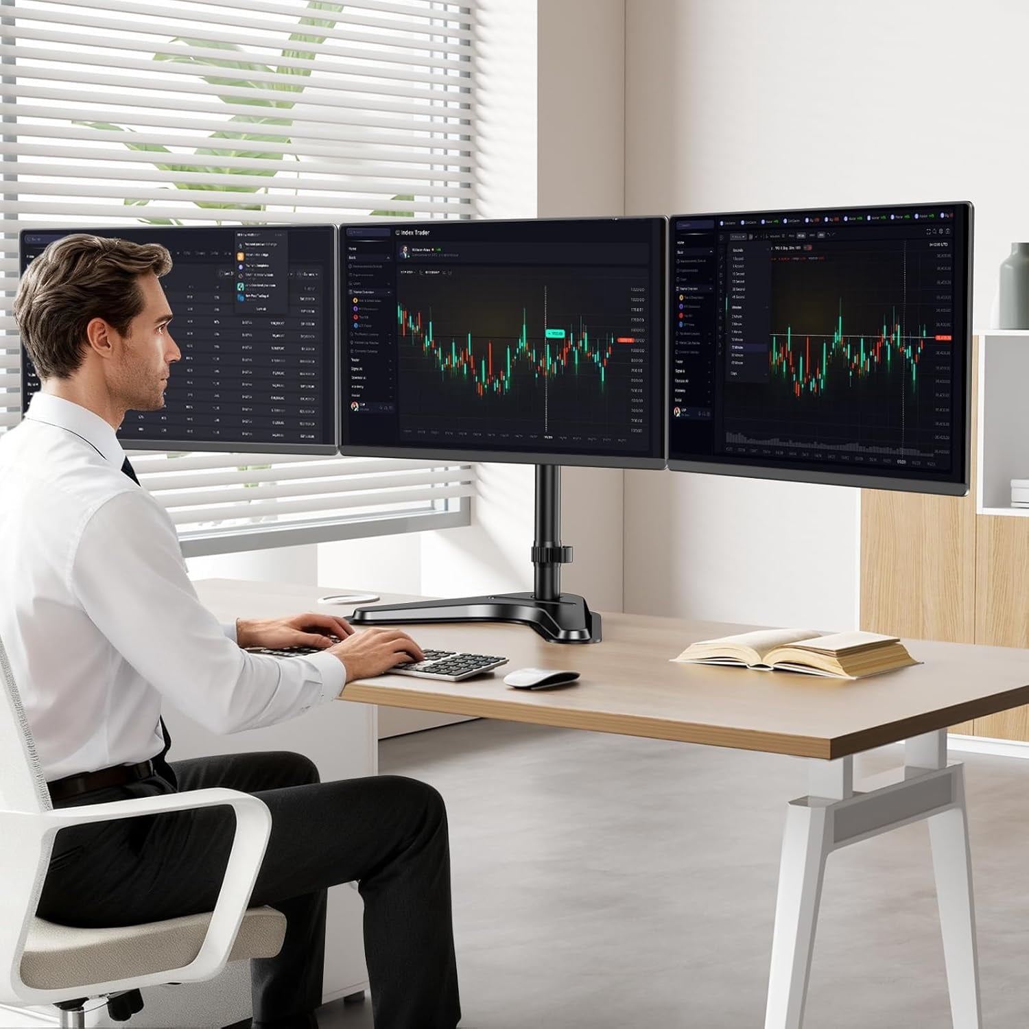 Heavy Duty Fully Adjustable Motion Mount Fits 3 Screens to 27 inch ing Desk with Base and Management 22 lbs Weight Ca...