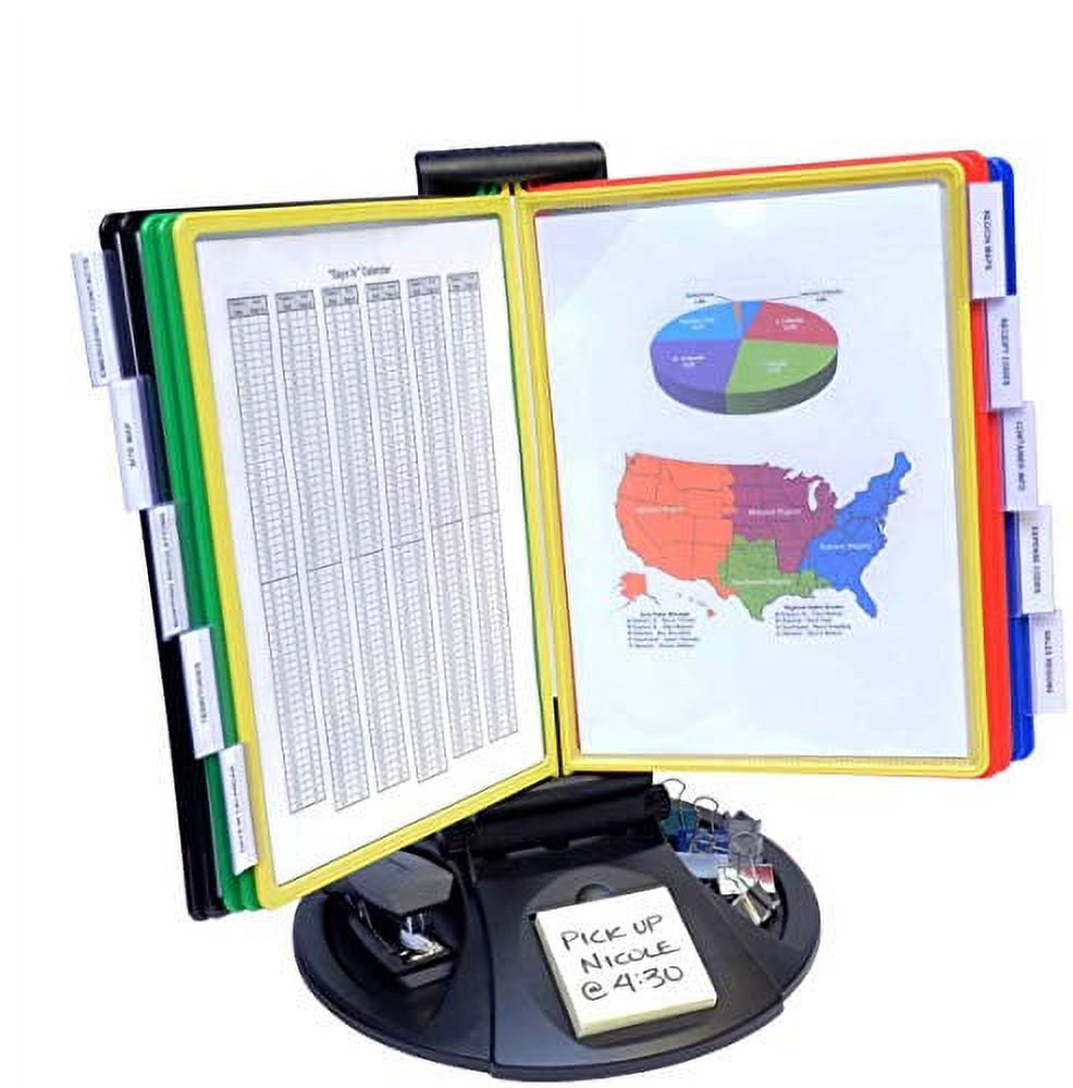 Ultimate Office AdjustaView 10-Pocket Desk Reference Organizer with Supplies Storage Base and EZ-Load Pockets to Hold 20 Sheets of Paper, In