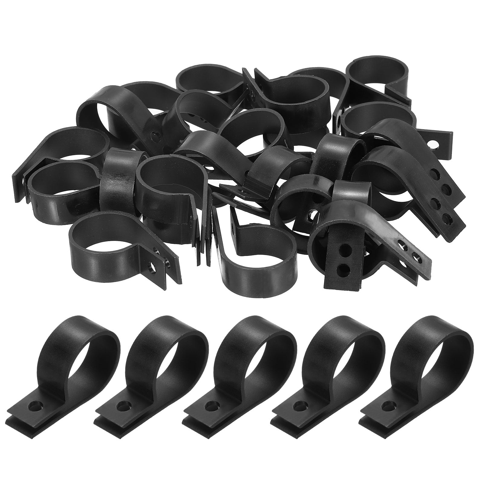 Nylon Plastic Cable Clamps 1 Inch, 25 Pcs R-Type Wire Clips Clamps Fasteners for Cable Conduit Organizer Mounting, Black