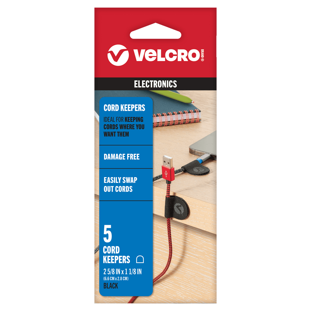 VELCRO Brand Cord Keepers | Soft Nylon Cable Clips Organize Wires in Home, Office, Desk or Nightstand | Removable Adhesive Back Holds Secure