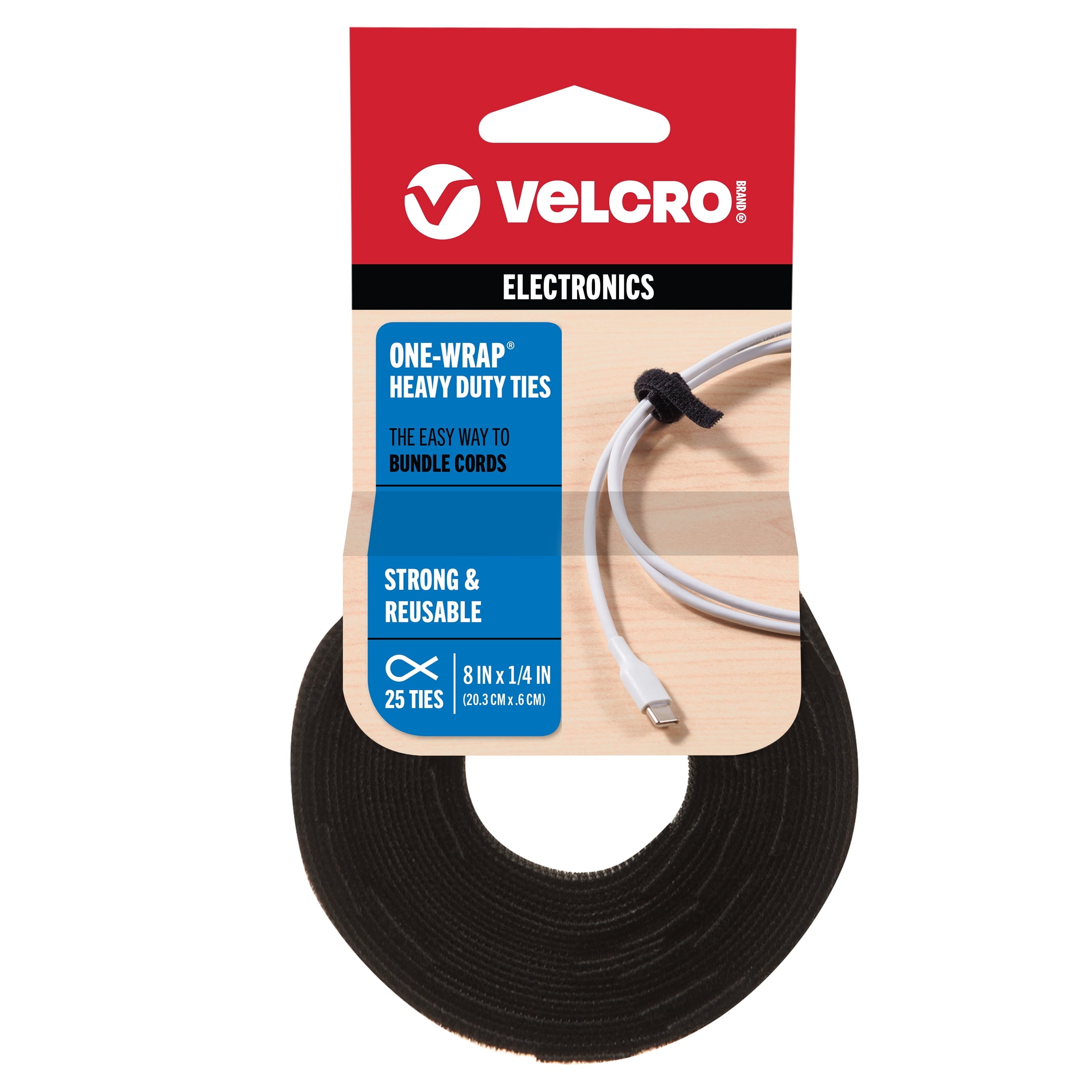 Brand Heavy Duty Cable Organizing Ties – Reusable Fasteners for Keeping Cords and Cables Tidy - 8" x 1/4", 25 Ties, B...
