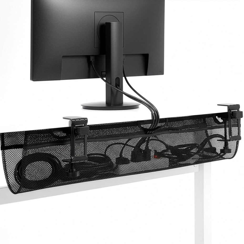 Black 36" Clamp-on Under Desk Cable Net, Mesh Cable Management