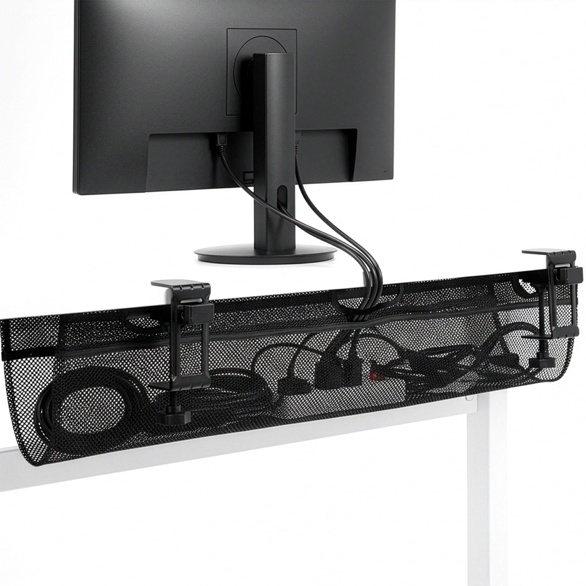 Black 36" Clamp-on Under Desk Cable Net, Mesh Cable Management