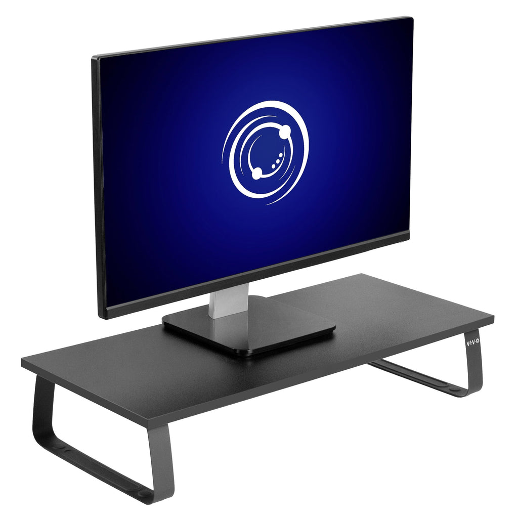 Black Wood 24" Wide Desktop Stand Ergonomic TV Monitor Riser Desk Organizer