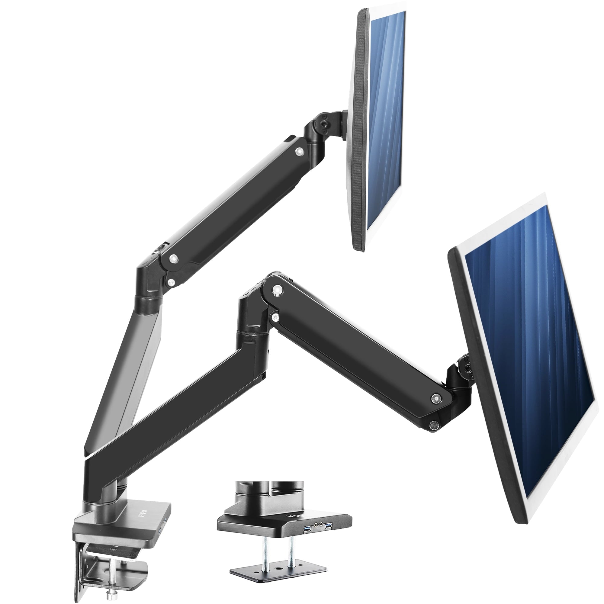Dual Monitor Counterbalance Desk Mount Stand + USB, Fits Screens up to 38"