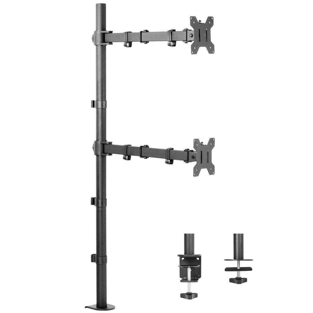 Dual Monitor Mount Extra Tall Adjustable Stand | Fits Two Screens up to 27"