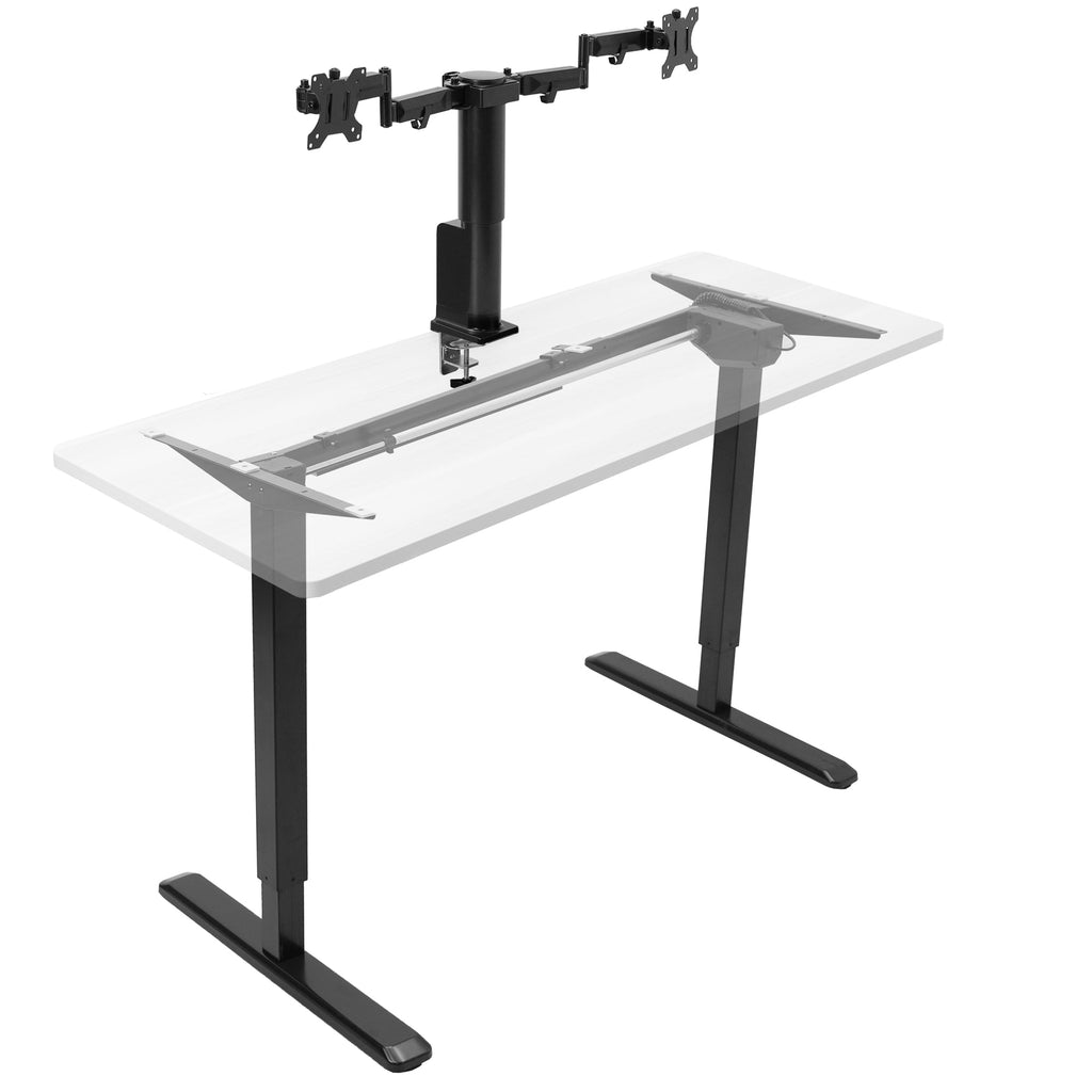 VIVO Single Motor Stand Up Desk Frame with Electric Dual Monitor Mount