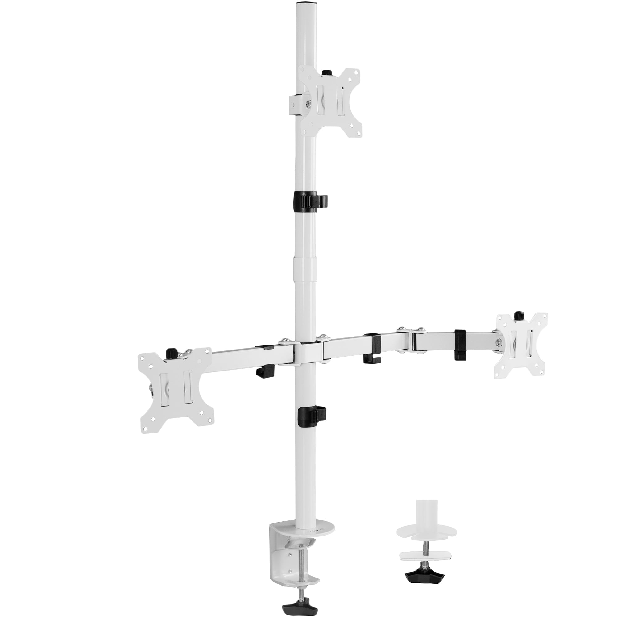 White Triple Monitor Adjustable Desk Mount Stand, 3 Screens up to 30"