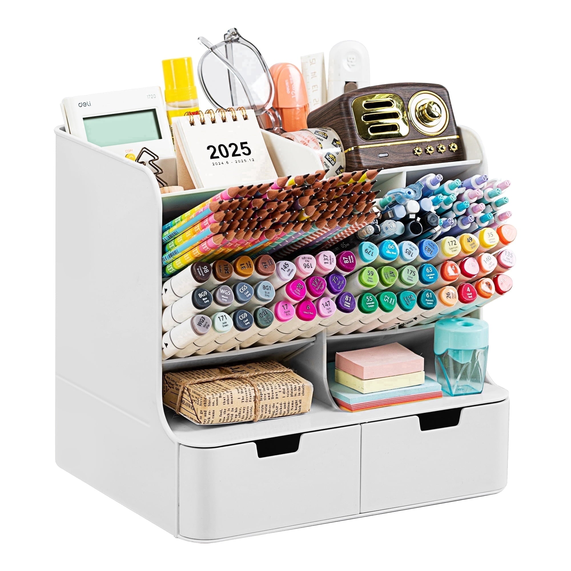 Tall Organizer Plastic Desk Organizer for Office,Pencil Holder Organizer for Home Desk Storage Organizer with Drawers