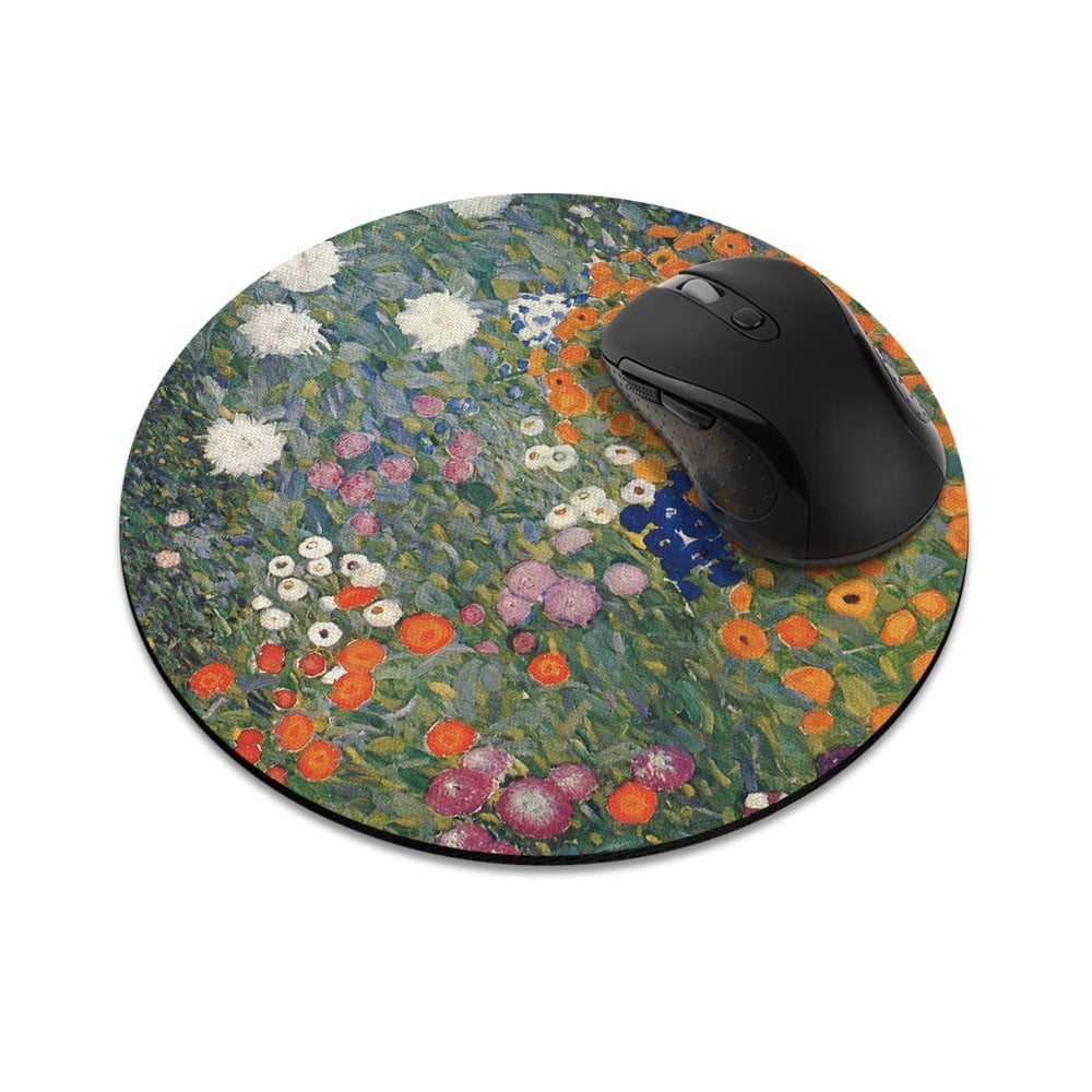 WIRESTER 7.88 in Round Mouse Pad with Non-Slip Rubber Base for Computers, Laptop, Office & Home - Gustav Klimt Flower Garden