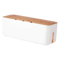 White Cable Management Box 11.8x4.5 Inches, Wooden Lid, Cable Organizer for Desktop, TV, Computer, USB Hub System for...