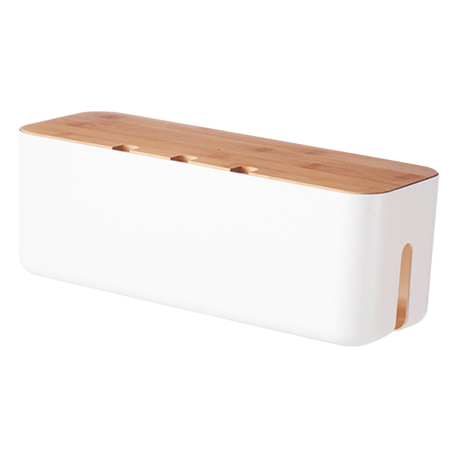 White Cable Management Box 11.8x4.5 Inches, Wooden Lid, Cable Organizer for Desktop, TV, Computer, USB Hub System for...