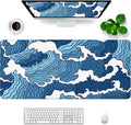 White and Blue Mouse Pad XL 31.5x11.8x0.12 inch Large Mouse Pad for Desk with Personalized Design for Laptop, Computer PC (Blue Wave - 1)