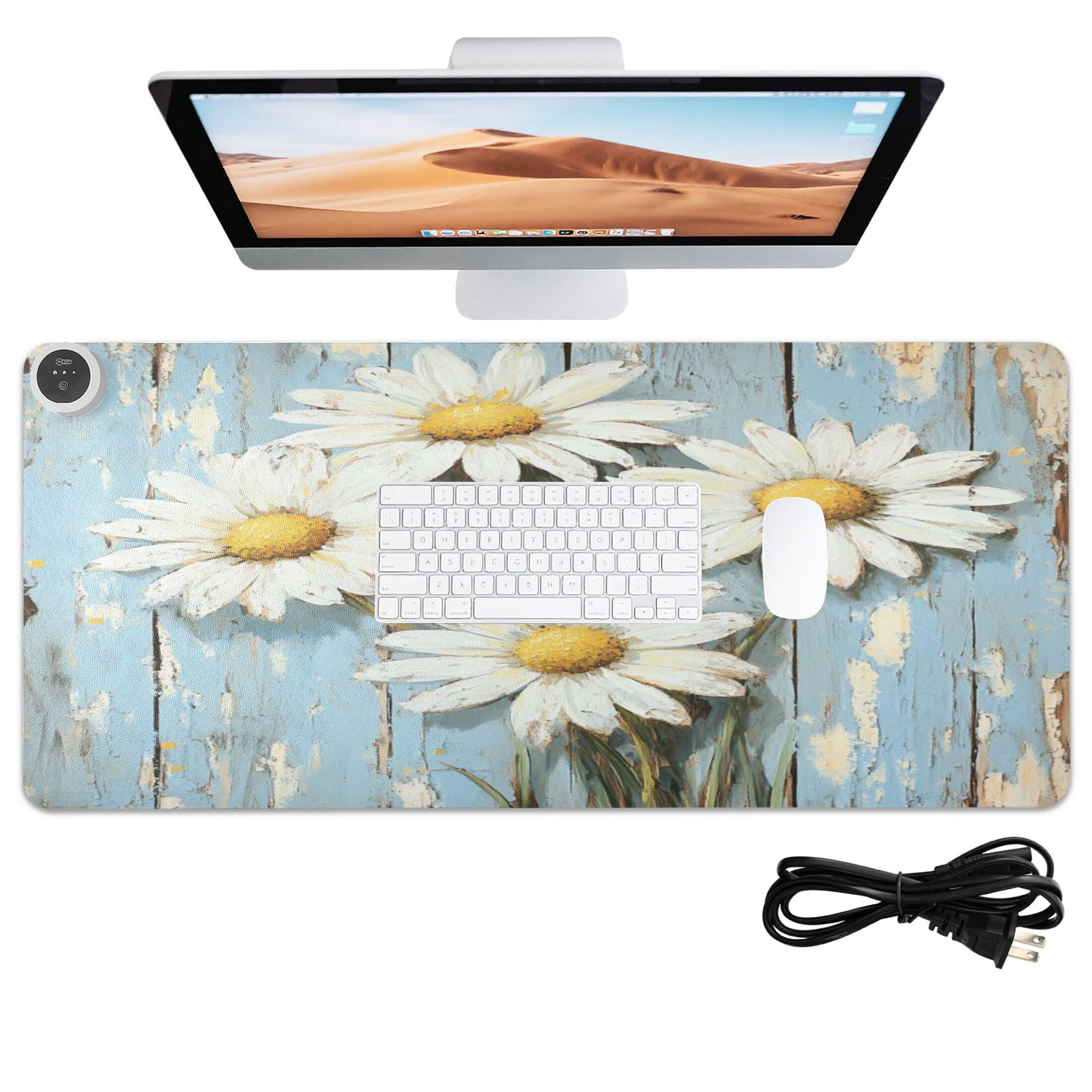 Wobogo Elegant Daisy Heated Mouse Pad Extra-Large Desk Mat With 3 Heating Levels and 3-hour Auto Shut-Off Protection ...