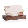 Wooden Business Card Holder for Desk - Elegant Walnut & Gold Metal Card Display Stand - Stylish Tabletop Business Car...